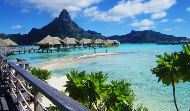 View of lagoon and Mount Otemanu in Bora Bora from Intercontinental Thalasso Resort and Spa.